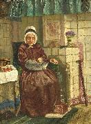 August Allebe Old woman by a hearth oil on canvas